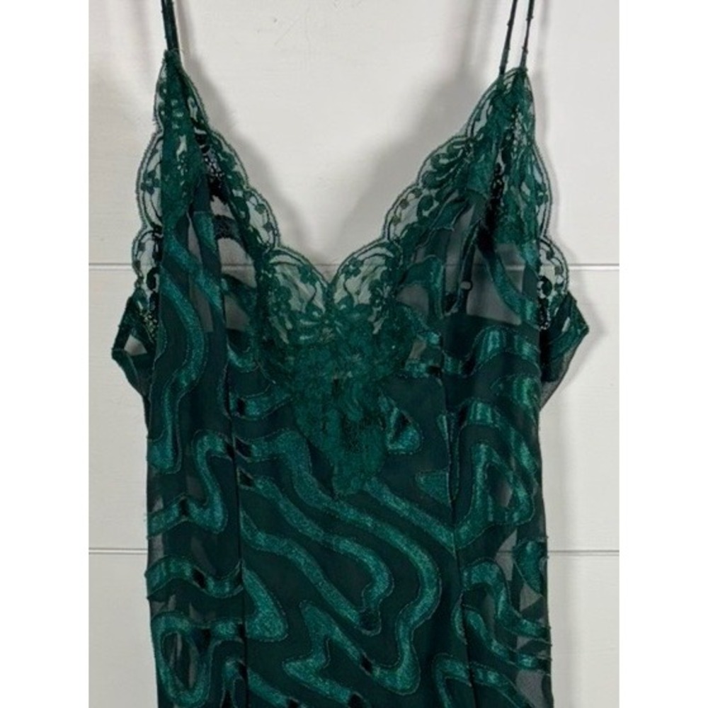 Vintage 90s Victoria's Secret Maxi Slip Dress Green Sz S Burnout Sheer Lace READ